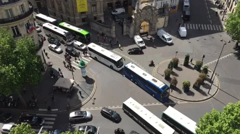 Bird view on the intersection of Opera in Paris with moving bus and cars Stock Footage 55527801