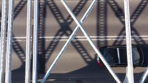 Bird view iron bridge crossing while cars passing by Video stock 277707361