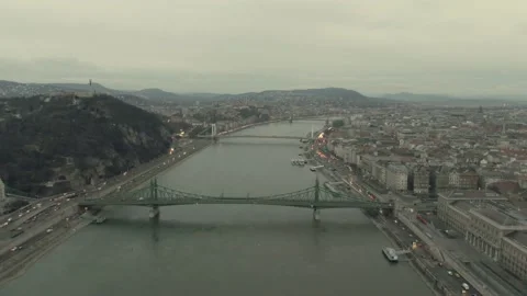 Bird view of the Liberty bridge, Budapest Hungary Stock Footage 166958773