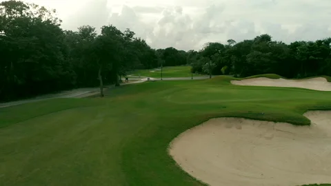 Bird view over Golf course in tropical. Aerial top view of golf field in Mexico Stock Footage 168485951
