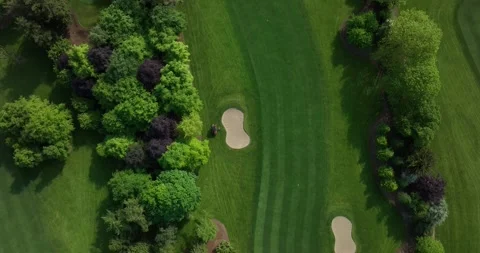 Bird view over Golf course. Aerial top view of golf field in Ireland 4k Stock Footage 241459396