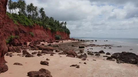 Bird view of rocky red beach cliff in Thailand. Stock Footage 204069657