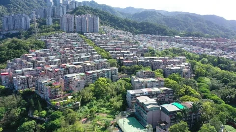 Bird View of Terraced Working Class Housing in Taiwan countryside. Area view 4K Stock Footage 203232851