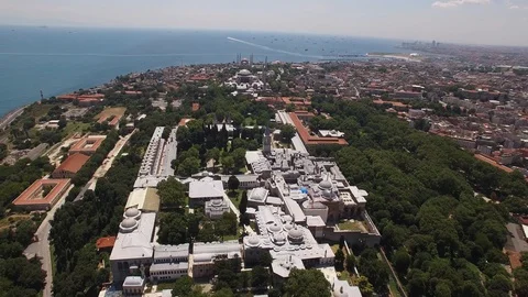 Bird view of Topkapi Palace and Hagia Sophia. Istanbul. Turkey. DJI-0785-02 Stock Footage 102481198