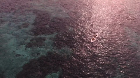 Bird view of two men paddling on kayak in turquoise water Stock Footage 102727385