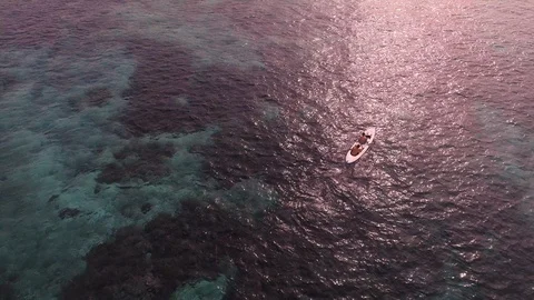Bird view of two men paddling on kayak in turquoise water Stock Footage 107409849