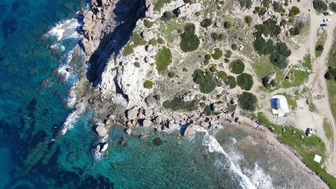 Bird view waves and rocks Stock Footage 126171386