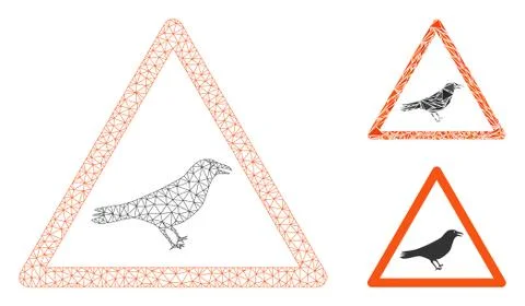 Bird Warning Vector Mesh Wire Frame Model and Triangle Mosaic Icon Stock Illustration