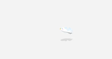 Bird white character flying and landing on white background Stock Footage 320996661