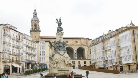 Bird at White Virgin Square. Vitoria - Gasteiz. Spain Stock Footage 90767977