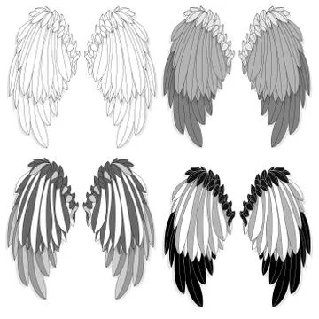 Bird wings set isolated on a white background. Vector illustration. Monochrom Stock Illustration