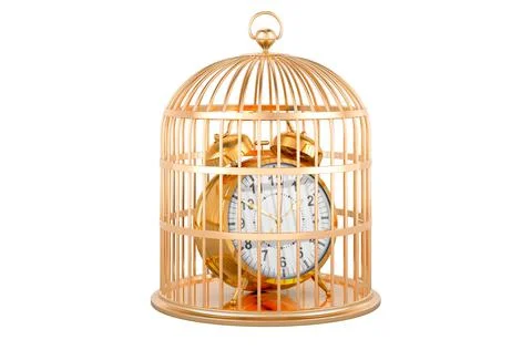 Birdcage with alarm clock inside, 3D rendering イラスト素材