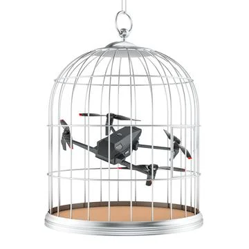Birdcage with Drone inside, 3D rendering Stock Illustration