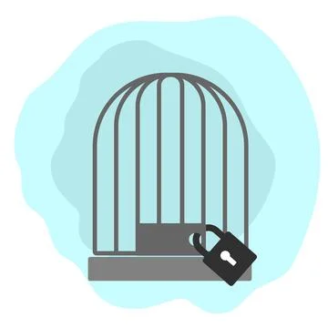 Birdcage with a large padlock on a clean background Stock Illustration