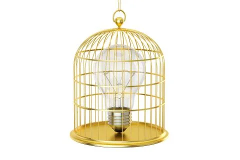 Birdcage with a lightbulb inside, 3D rendering Stock Illustration