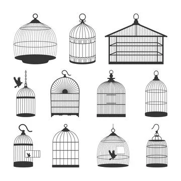 Birdcage Silhouette Elements Set, vintage Bird Cage Vector Clip Art Big svg Stock Illustration