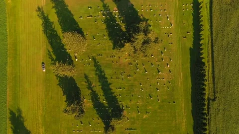 Birdes Eye view of old Gorham Cemetery. An old grave yard that with graves Stock Footage 236623982
