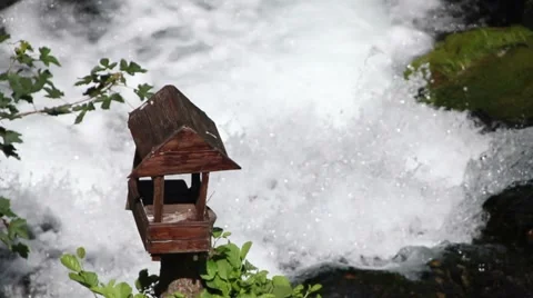 Birdhause on the waterfall Stock Footage 47991055