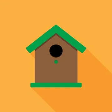 Birdhouse flat vector illustration with long shadow Stock Illustration