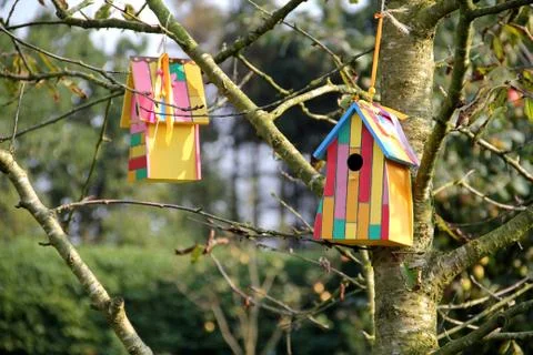 Birdhouse at fruit tree Stock Photos