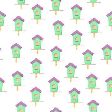 Birdhouse icon isolated seamless pattern. Bird House Stock Illustration