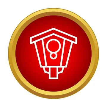 Birdhouse icon on red circle background protecting nesting birds Stock Illustration
