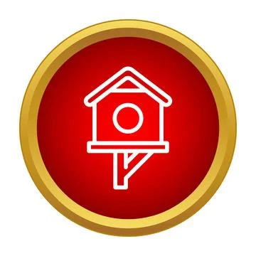 Birdhouse nesting box simple line icon on red button Stock Illustration