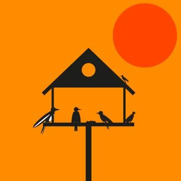 Birdhouse Sunset Stock Illustration