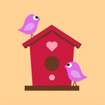 Birdhouse with two birds Stock Illustration