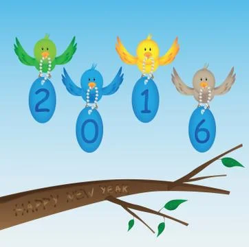Birds with 2016 tags Stock Illustration