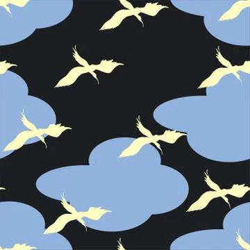 Birds and clouds pattern illustration Stock Illustration