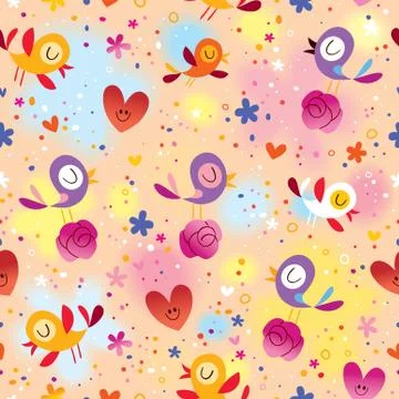 Birds and flowers seamless pattern 스톡 일러스트