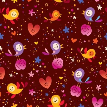 Birds and flowers seamless pattern Stock Illustration
