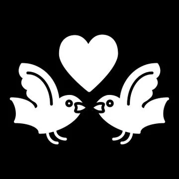 Birds and heart solid icon. Love birds vector illustration isolated on black Stock Illustration