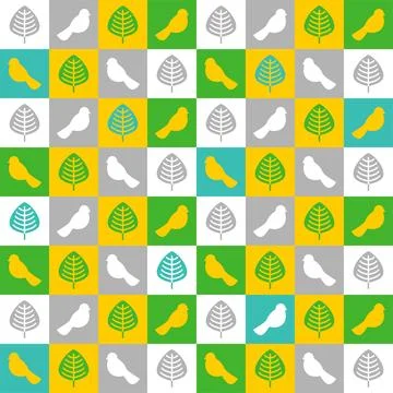 Birds and leaves geometric pattern seamless. Baby fabric texture Stock Illustration
