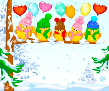 Birds with balloons Stock Illustration