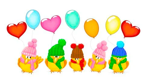 Birds with balloons Stock Illustration