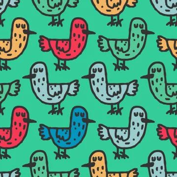 Birds child drawing pattern. Hand drawing ornament. Texture for childrens clo Stock Illustration