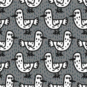 Birds child drawing pattern. Hand drawing ornament. Texture for childrens clo Stock Illustration
