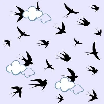Birds circling in the clouds Stock Illustration