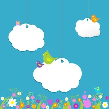 Birds on clouds Stock Illustration