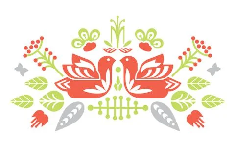 Birds decorative compositional elements for tags, cards, emblems, logos. Folk Stock Illustration