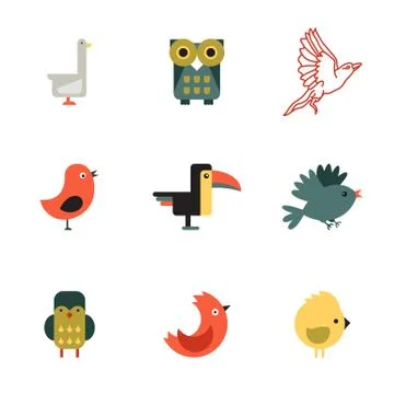 Birds Different Styles Vector Illustration Illustrazione stock