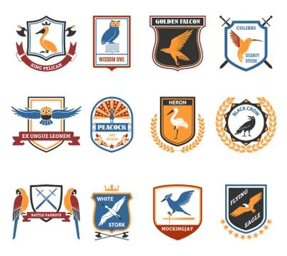 Birds Emblems Flat Icons Collection Stock Illustration