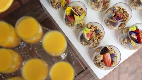 Birds eye of beautiful drinks display, Catering 스톡 동영상 242164688