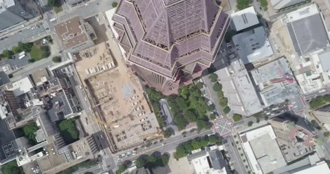 Birds Eye Drone Flight over Skyscraper in Downtown Atlanta Stock Footage 141010847