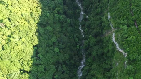 Bird's Eye Drone Flight Over Okatse Canyon Gorge, River and Cliffs, Georgia Stock Footage 339356546