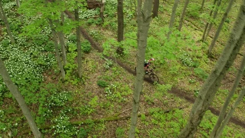 Birds-eye Mountain Biking  Vídeo Stock 79037550