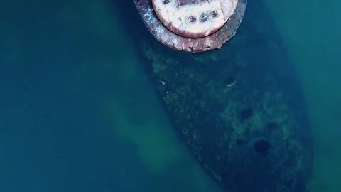 Birds Eye Move Over Drone Shot of Ship Wreck Stock Footage 286296371