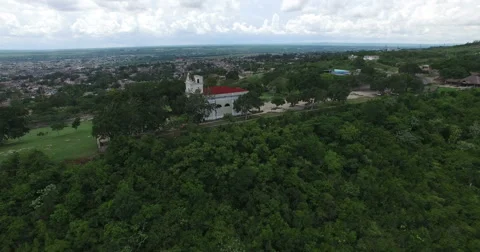 Bird's-eye panoramic view from drone to landscape of forests, extensive field Vídeos de archivo 68075658